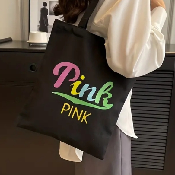"PINK" Canvas Tote Bag, Beige or Black NWOT, Priced Individually - Picture 4 of 5